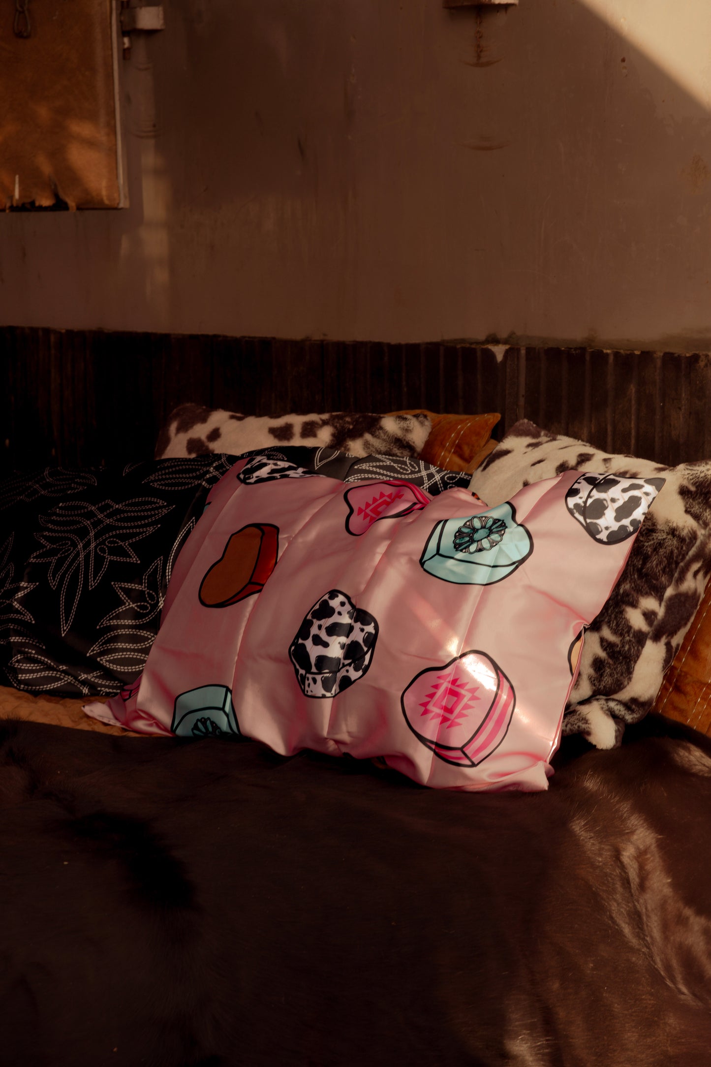 Cowboy Candy Heart Satin Pillow Case