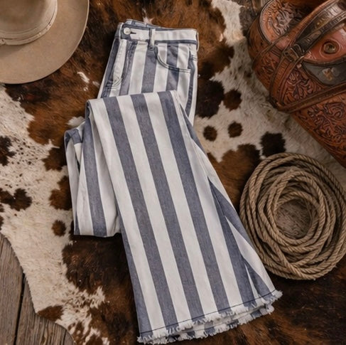 GREY STRIPE WESTERN DENIM BELL BOTTOMS