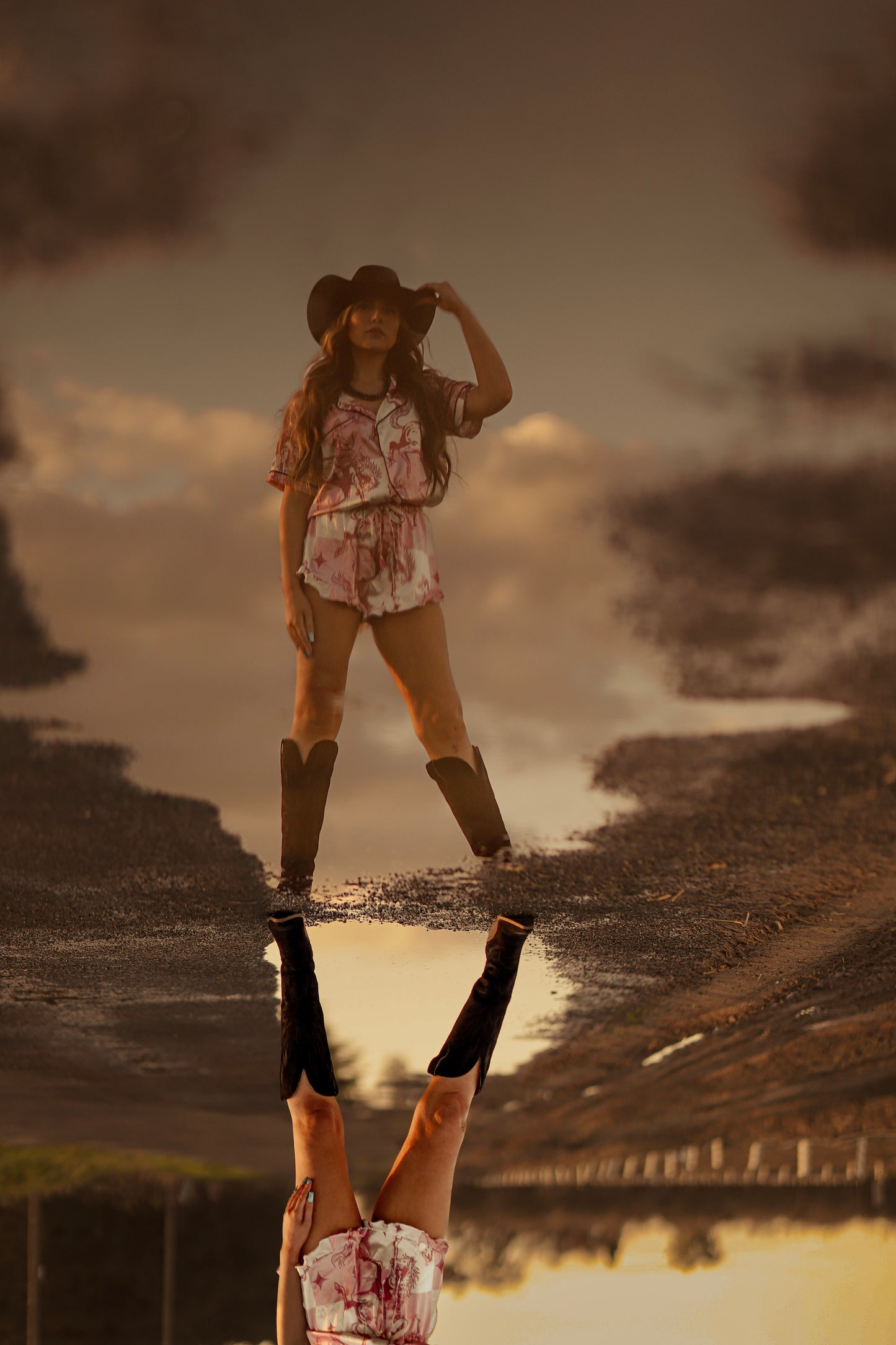 Pink Checkered Bronc Rider Silky Pajama Set