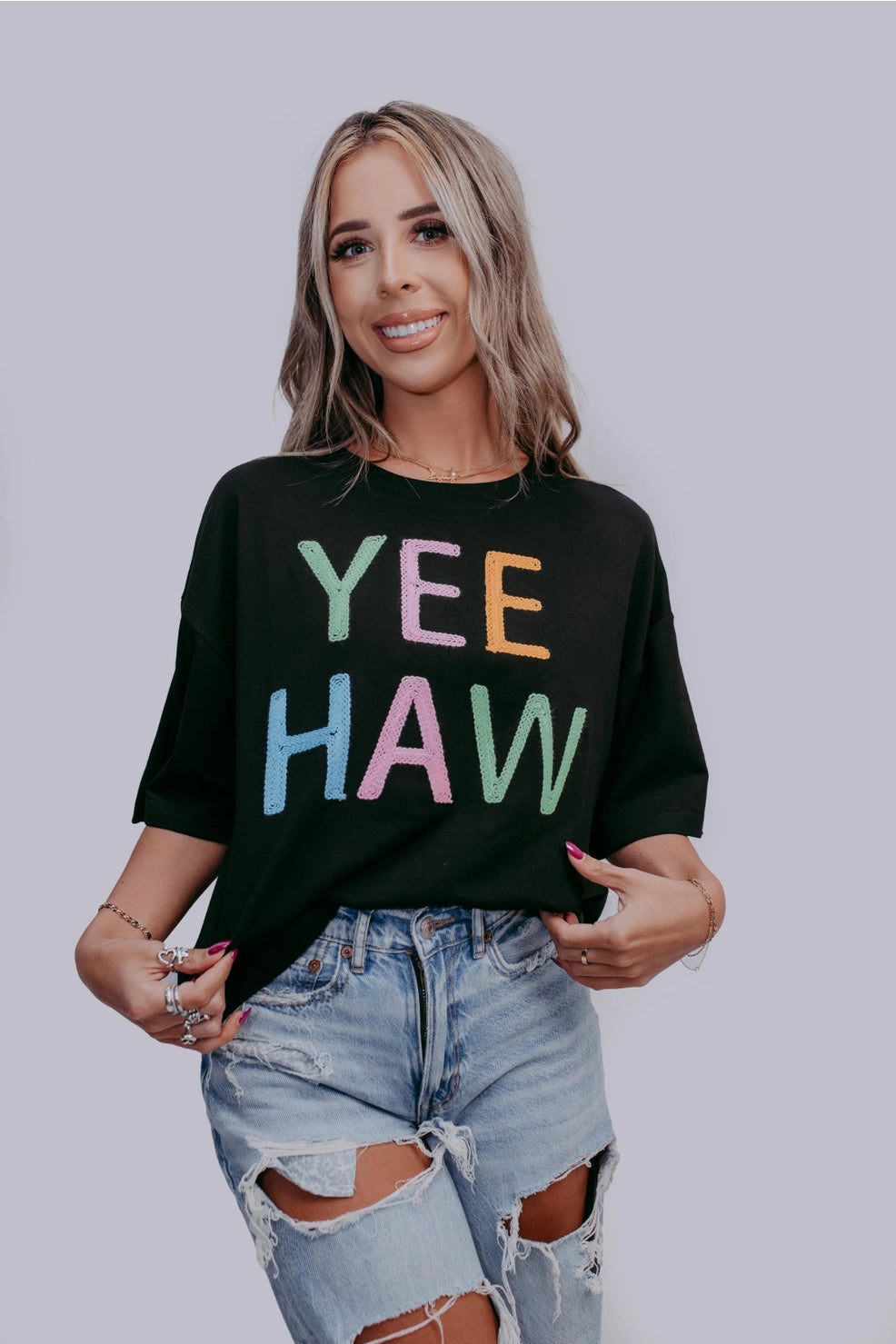 Yee Haw Embroidered Crop Top