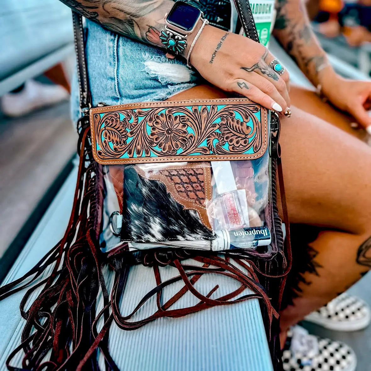 Hand Tooled Clear Purse Crossbody - Concert Game Day Stadium