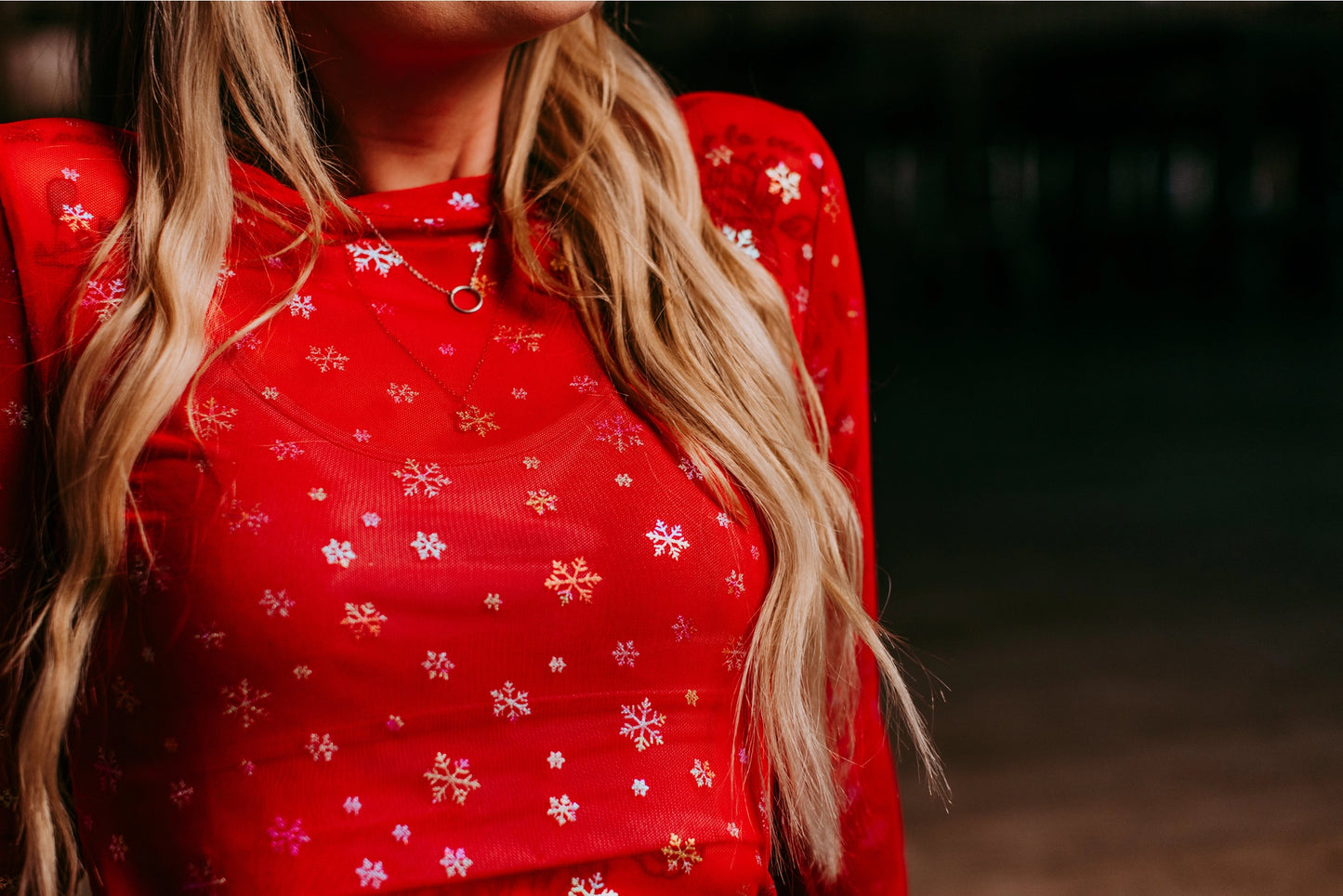 Sparkle Foil Snowflake Mesh Top