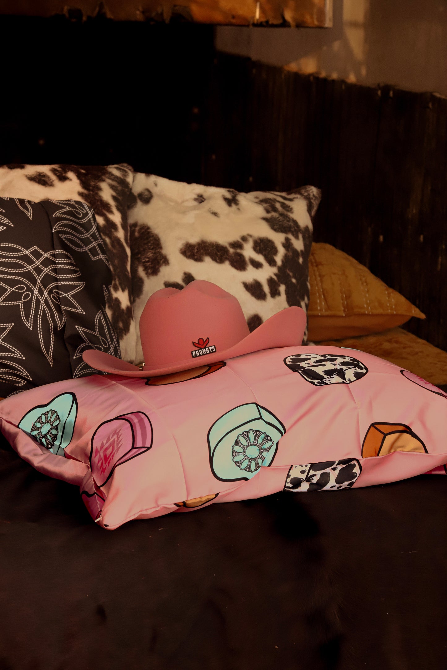 Cowboy Candy Heart Satin Pillow Case