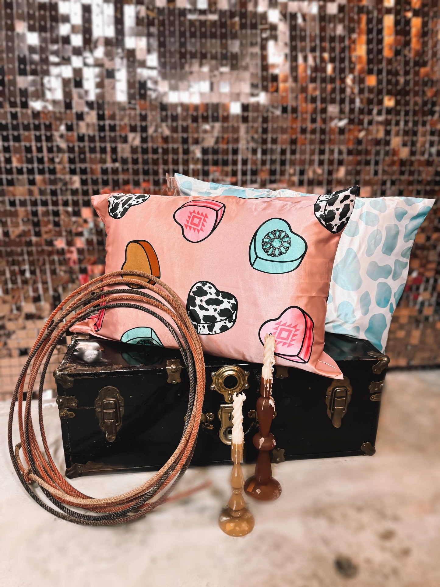 Cowboy Candy Heart Satin Pillow Case