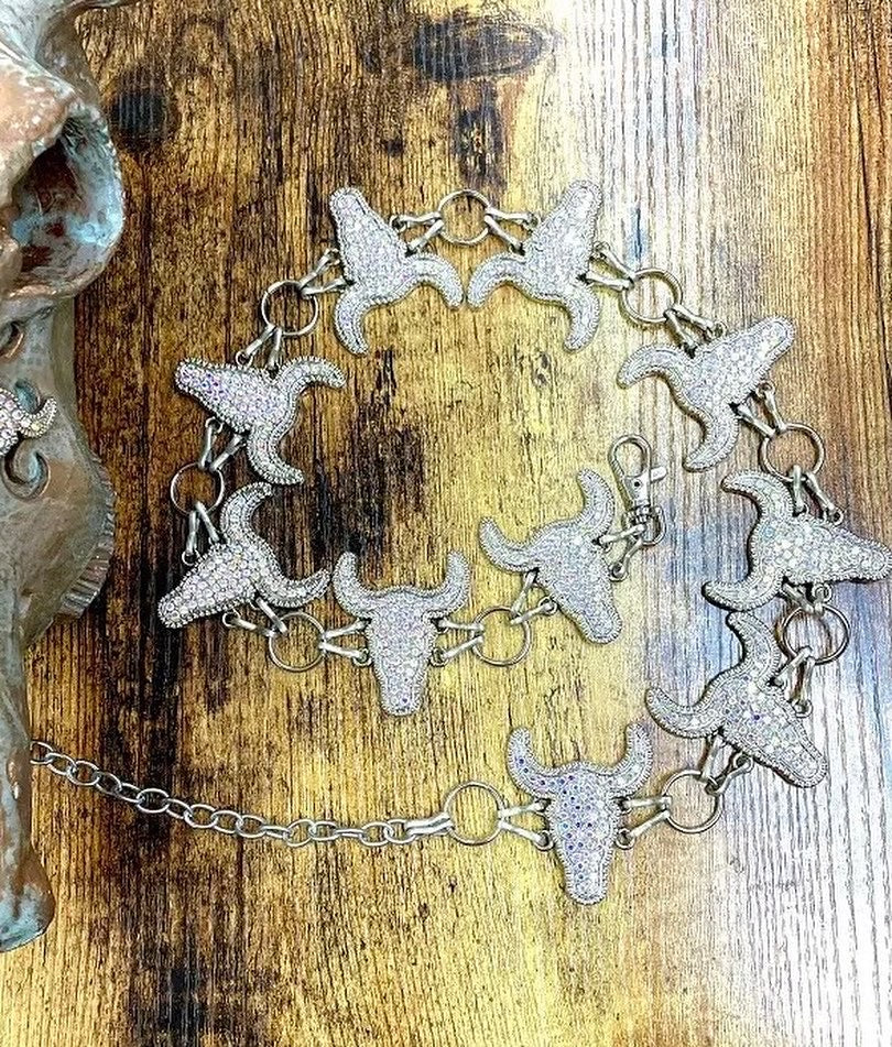 Rhinestone Cow skull belt