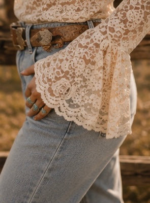 Ladies See Sheer Lace Blouse Layring Top