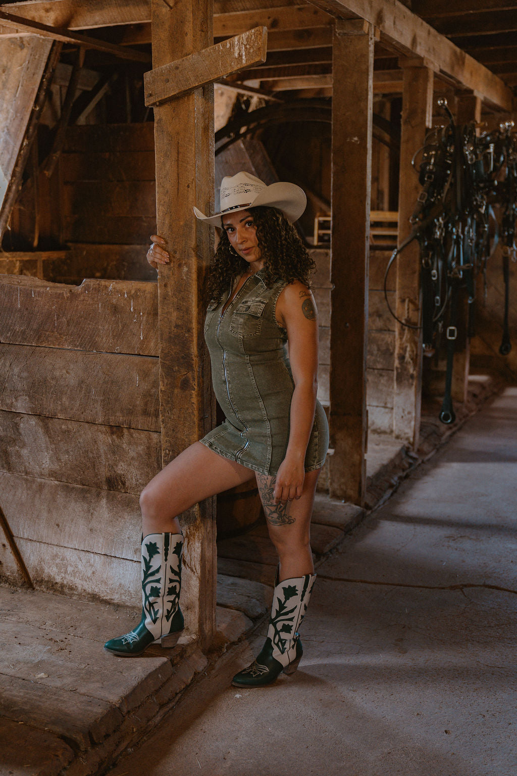 The Olive Denim Mini Dress