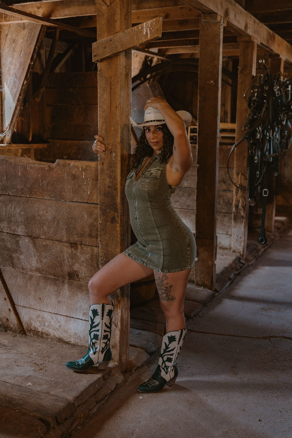 The Olive Denim Mini Dress