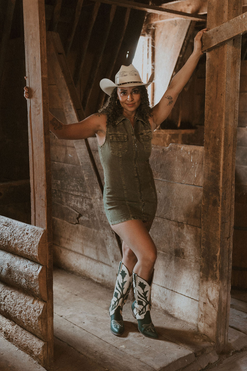 The Olive Denim Mini Dress