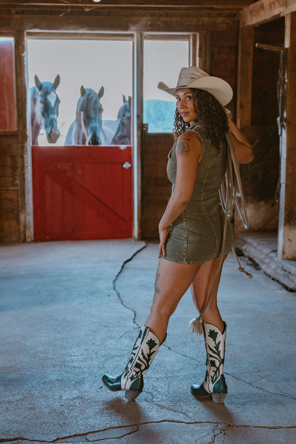 The Olive Denim Mini Dress