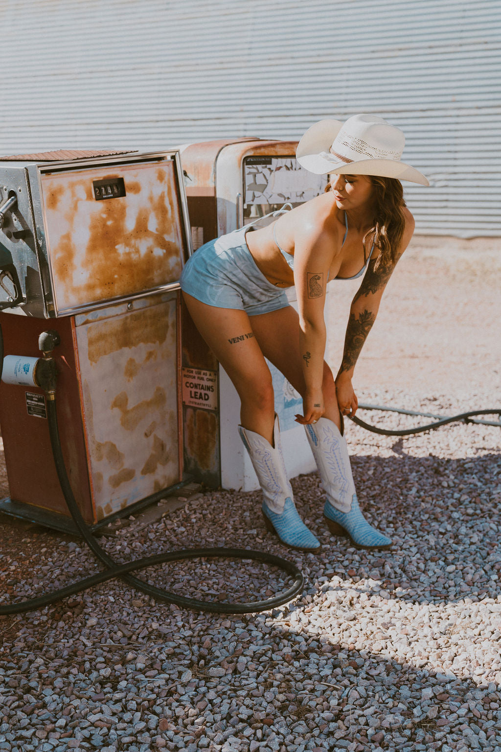 Darleene Leather Boot Stitch Short Set