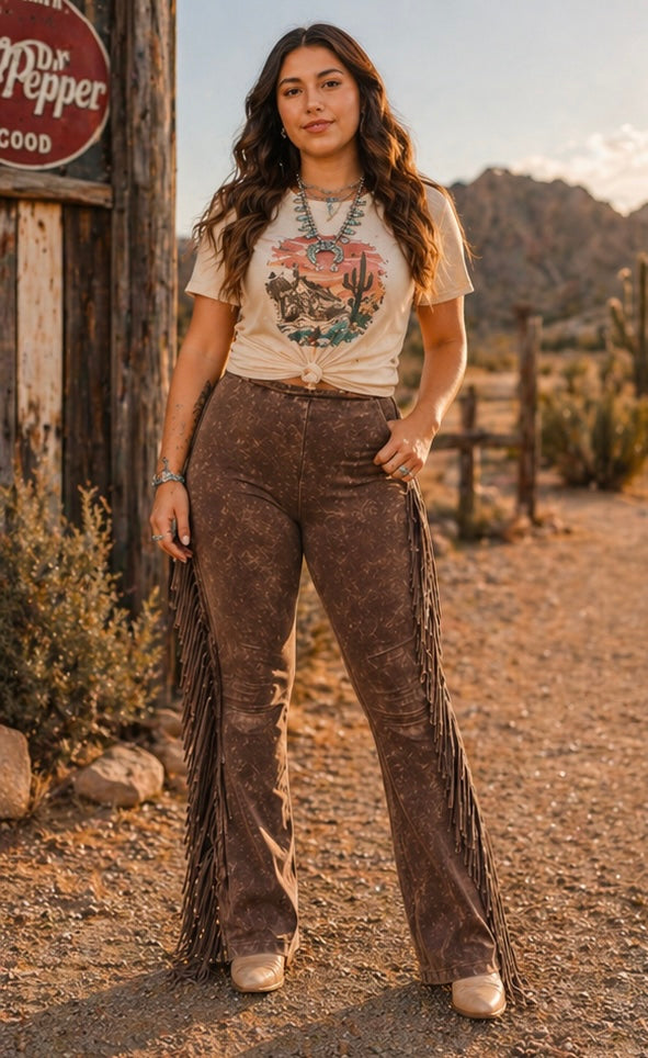 Mineral Wash Side Fringe Flare Pants
