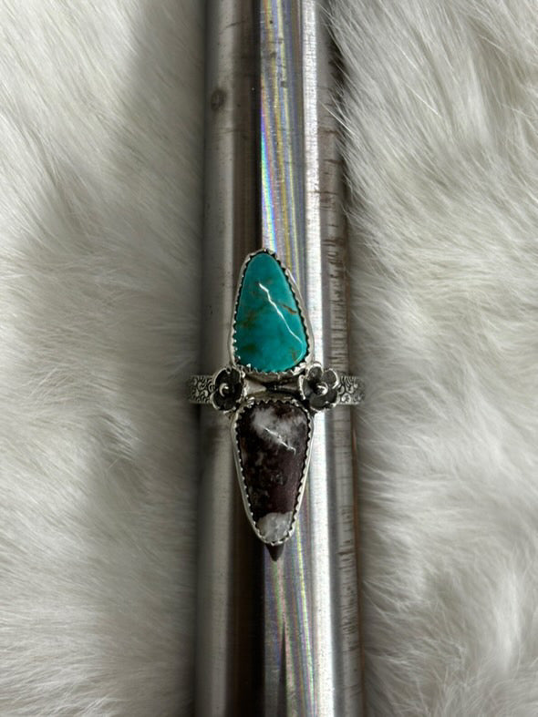 Handmade Kingman Turquoise & Wild Horse Stone - Sterling Silver 9 1/2