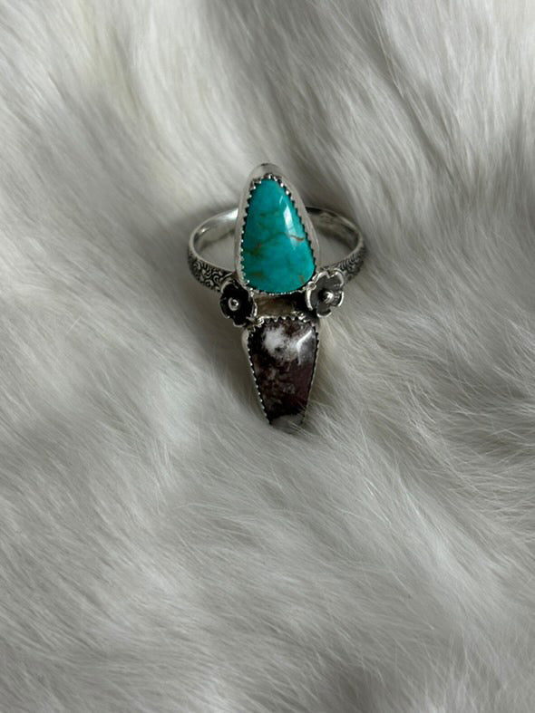 Handmade Kingman Turquoise & Wild Horse Stone - Sterling Silver 9 1/2