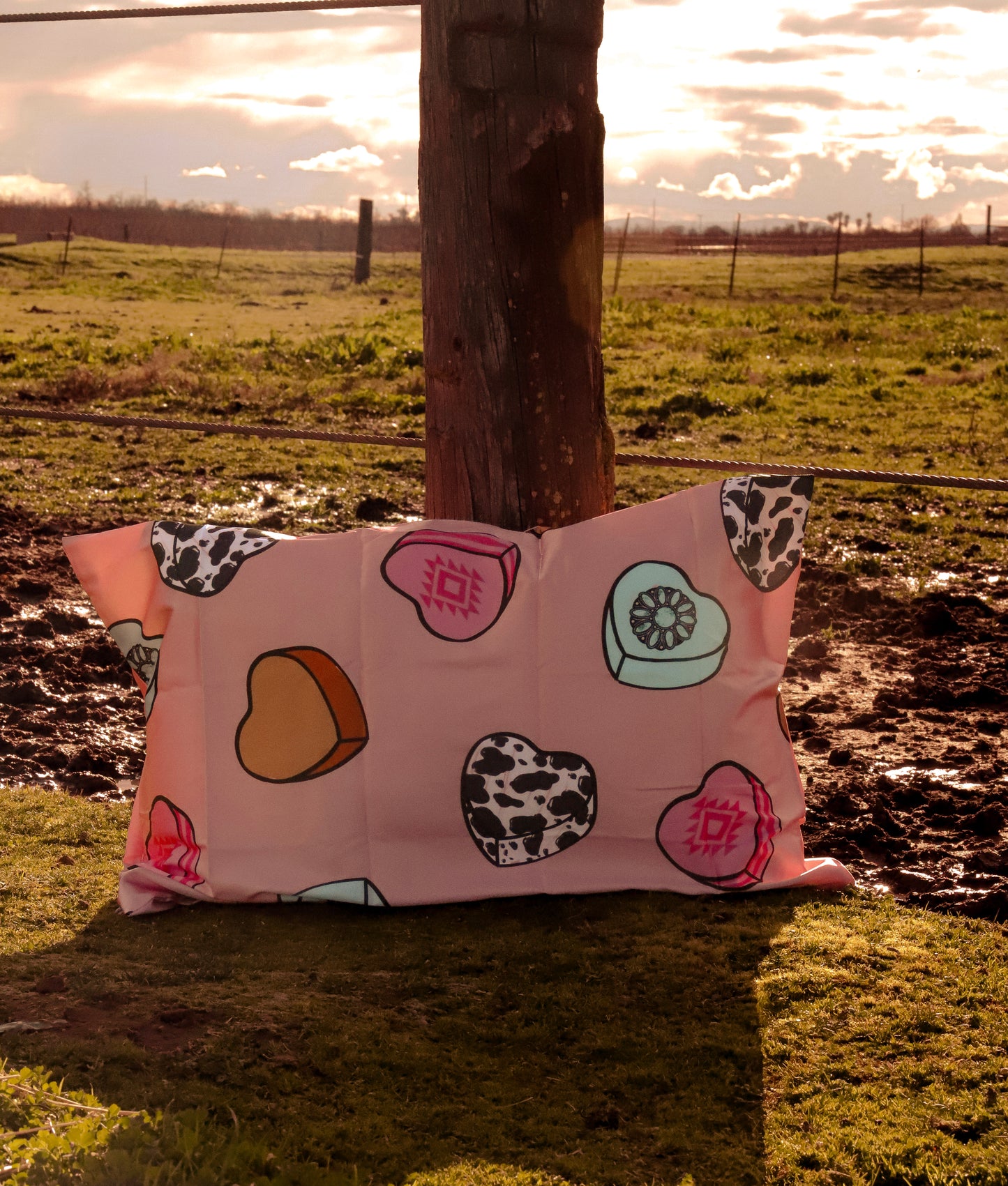 Cowboy Candy Heart Satin Pillow Case