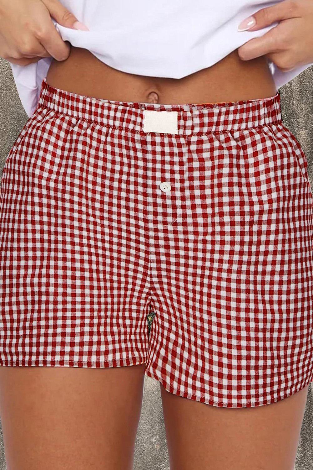 Red Plaid High Waister Boxer Shorts