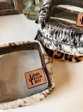Cowhide Cosmetic Clear Case - Toiletry Makeup Travel Bag