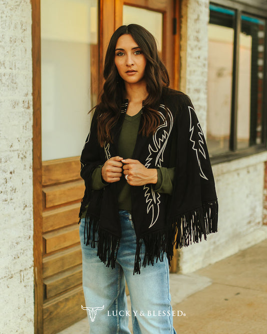 Black Suede Boot Stitch Cape