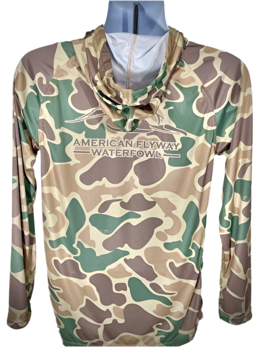 Green and Brown OSC Lightweight Performance Shirt with Hood and Flat Draw String