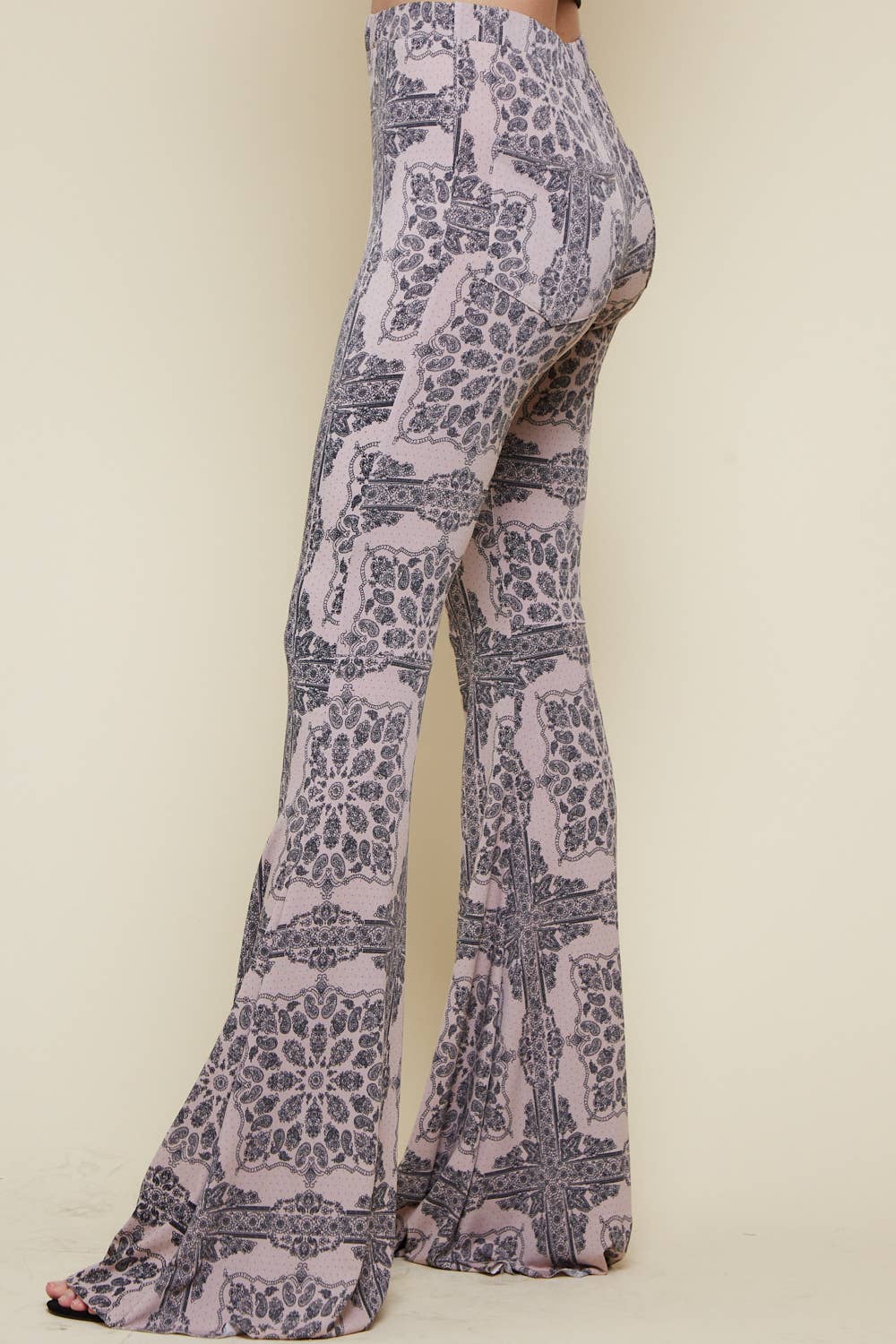 MAUVE PRINTED BELL BOTTOM WITH BACK POCKETS