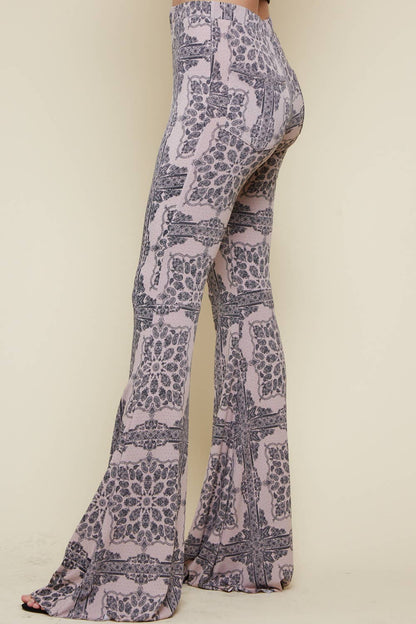 MAUVE PRINTED BELL BOTTOM WITH BACK POCKETS