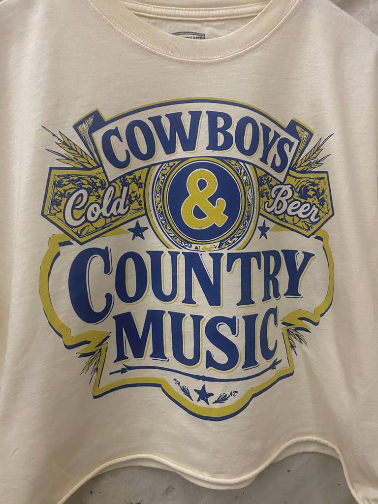 Cowboys, Cold Beer, and Country Music Relaxed Crop Tee