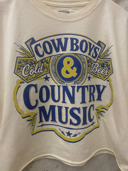 Cowboys, Cold Beer, and Country Music Relaxed Crop Tee