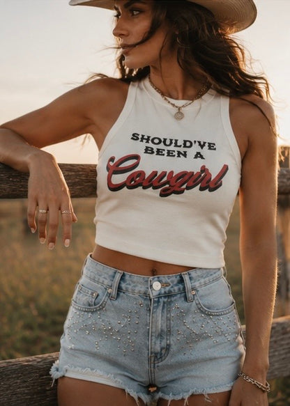 Should’ve Been a Cowgirl| Western Graphic Cropped Tank