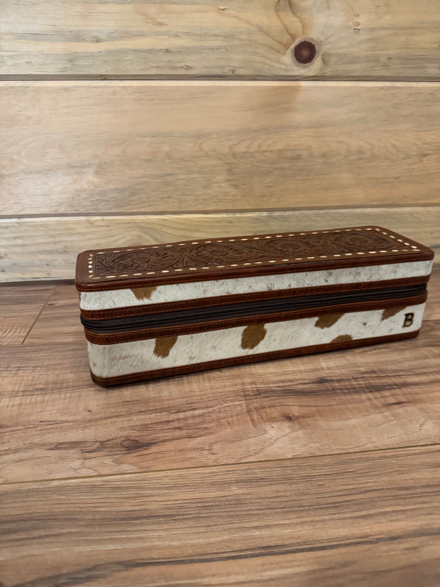 Lacey Tooled leather & cowhide hot tools case