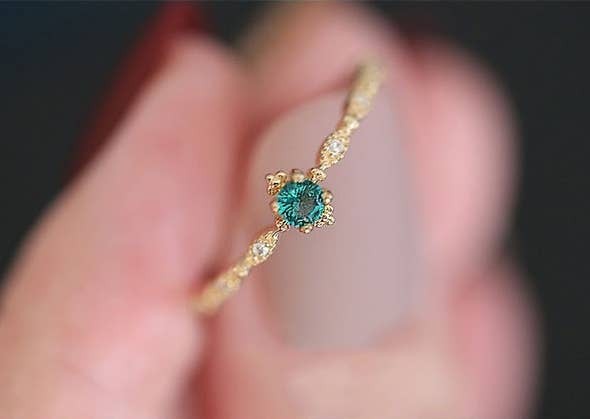 14K Gold Emerald Stackable Open Ring