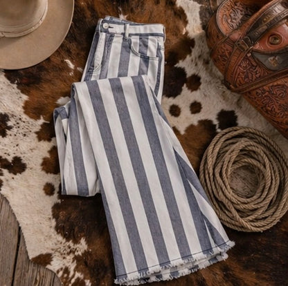 GREY STRIPE WESTERN DENIM BELL BOTTOMS