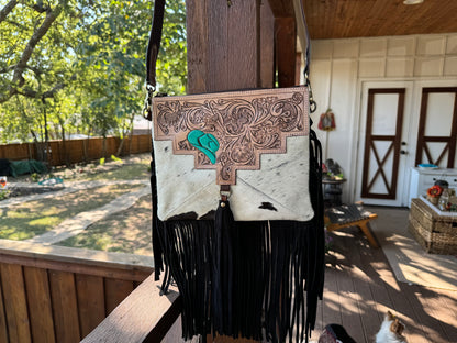 Lidia Cowhide & Leather Fringe Purse