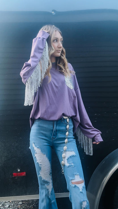 Fringe Sequin Knit Top - Lavender