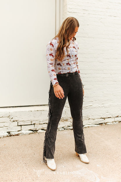 Mineral Wash Side Fringe Flare Pants