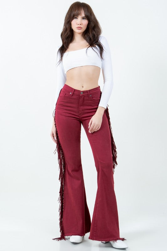 Texas Sun Fringe Bell Bottom jean in Wine