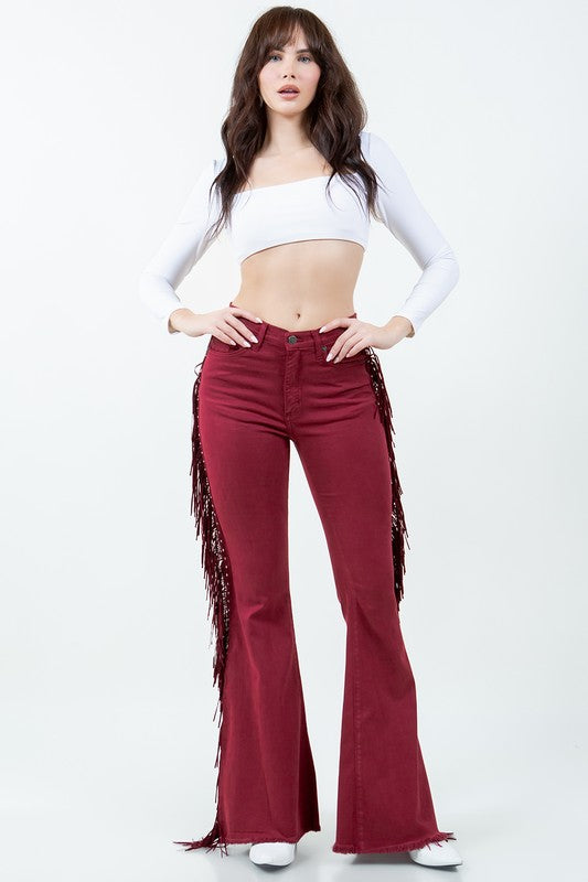 Texas Sun Fringe Bell Bottom jean in Wine