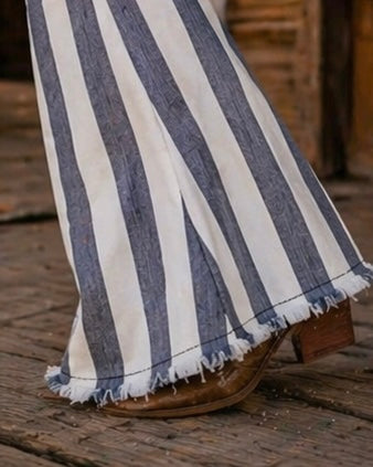 GREY STRIPE WESTERN DENIM BELL BOTTOMS