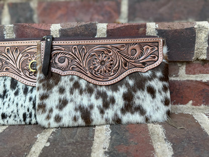 Cowhide & Tooled Leather Wristlet