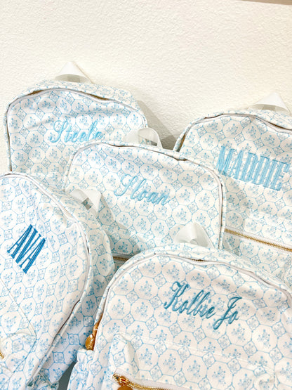 Blue Toile Backpack