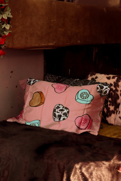 Cowboy Candy Heart Satin Pillow Case