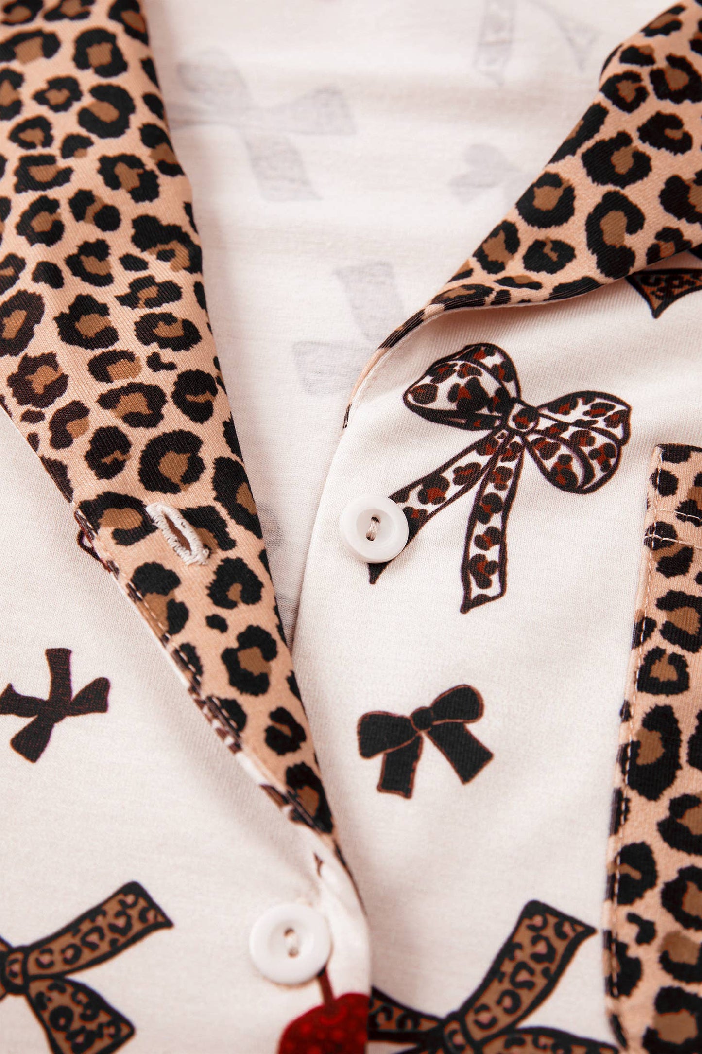 Bow Cherry Leopard Patchwork Shirt and Shorts Lounge Set