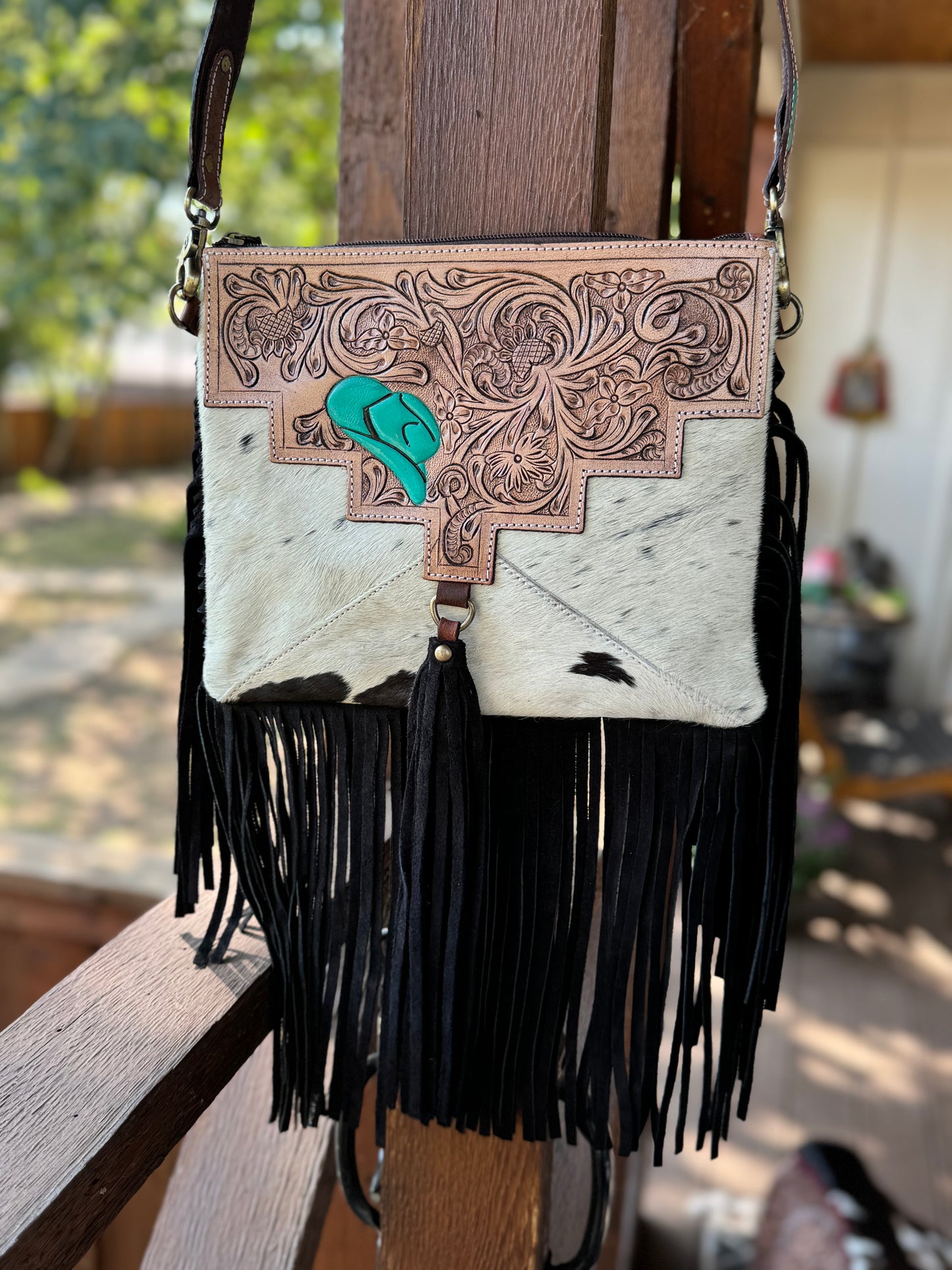 Lidia Cowhide & Leather Fringe Purse