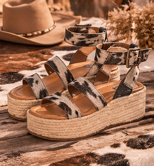 Longhorn Lasso Leather Sandals in Cowprint Hairon