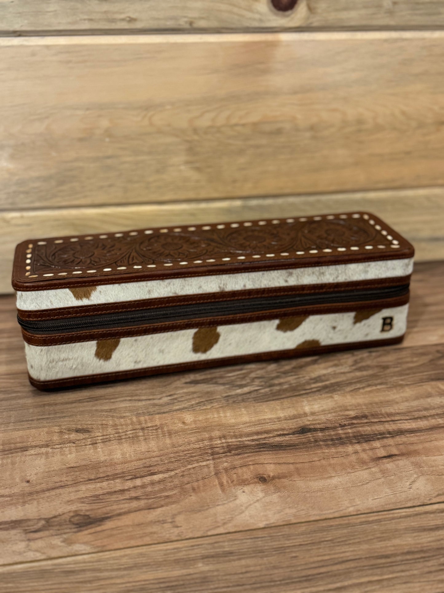 Lacey Tooled leather & cowhide hot tools case
