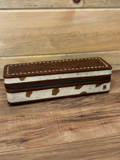 Lacey Tooled leather & cowhide hot tools case