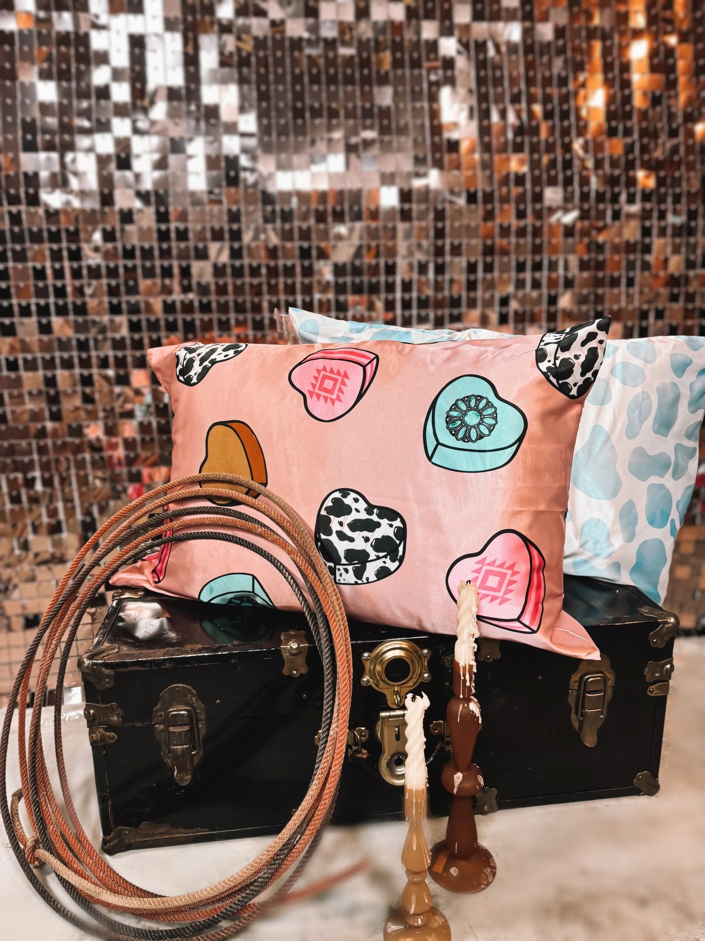 Cowboy Candy Heart Satin Pillow Case