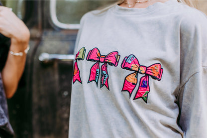 Pink Bow Grey Acid Wash Tee