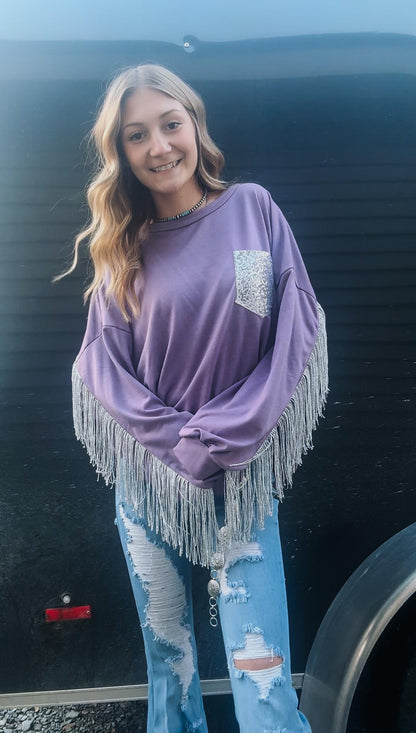 Fringe Sequin Knit Top - Lavender
