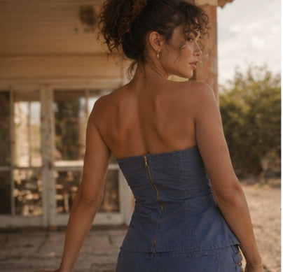 Western Buckle Strapless Top