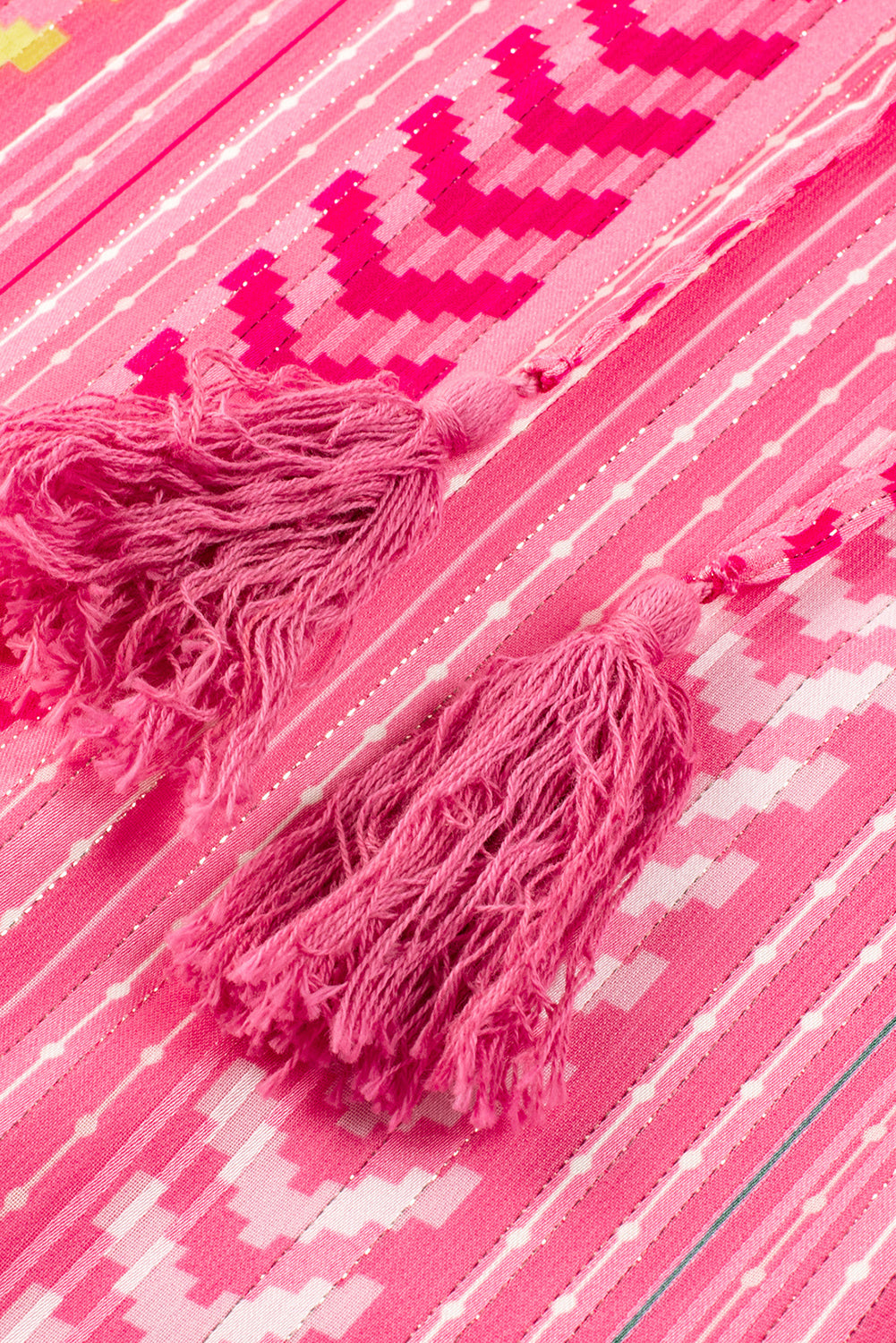 Pink Boho Printed Tasseled Maxi Skirt